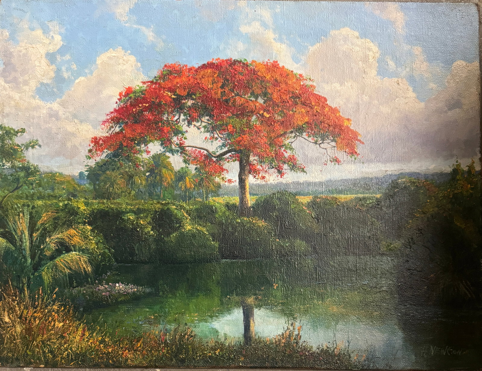 Harold Newton Oil on Canvas Painting: 1934 Gifford, Florida - 1994. Known for: Landscape painting.One of the Florida African-American painters known as the Highwaymen, Harold Newton and the others were landscapists with a fanciful, formul
