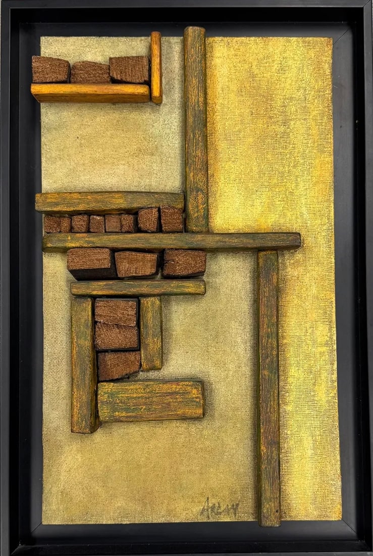 Wifredo Arcay Mixed Media on Wood: Wifredo Arcay (Cuban, 1925-1997)Mixed Media Collage on WoodDimensions: 16" x 9". Provenance: Collection of Aldo Menendez, FloridaWilfredo Arcay, born in 1925 in La Habana and died 1997 in Paris, was