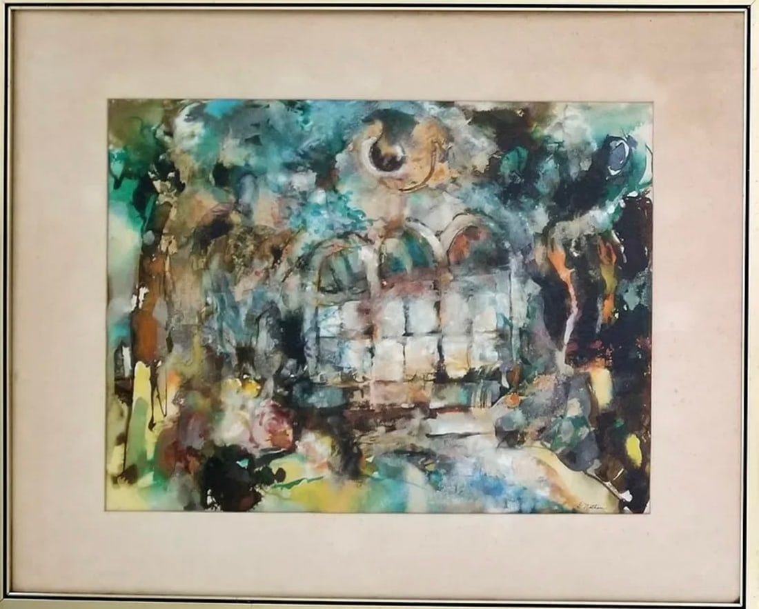 Dolores Nathan Mixed Media Painting.: Dolores NathanMixed Media PaperNice Dolores Nathan ink and gouache, title: "Series #3, Viscaya". Frame: 31 x 25 inches, art: 23 x 17 inches. Provenance: private owner.Biography: Highly respected artis