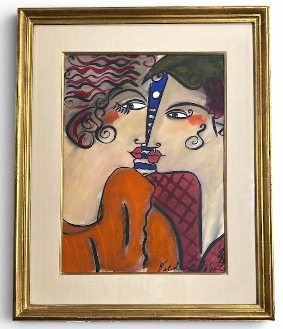 Valentino Cortázar Mixed Media Painting: "Valentino Cortázar Born:1949Mixed media on cardboard 23x17”Frame:33x27”"