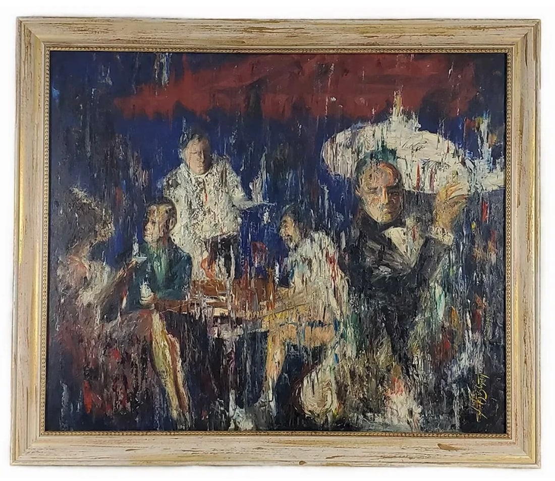 Lesver De Quiros Oil Painting: Lesver De Quiros (Cuban, 1928-1997), Restaurant Scene PaintingDescriptionLesver De Quiros (Cuban, 1928-1997), Restaurant Scene, Signed lower right, Oil on canvas, 30" x 36", Framed-34 1/2" x 30 1/2"