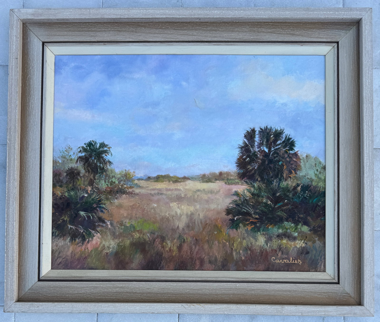 Vintage Signed Florida Oil Painting: Oil on canvas 16x20 inch Frame:21.5x25.5 inch