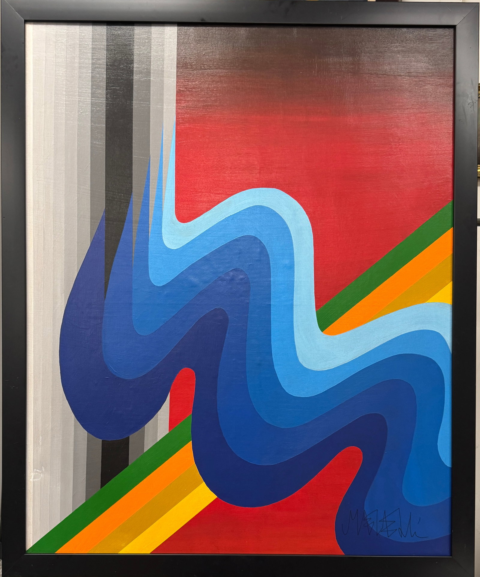 Mohammed Melehi Acrylic on Canvas: 1936 - 2020. Known for: Painting, muralist, photographer, sculpture.Born in Morocco in 1936, Mohamed Melehi can be considered as one of the most important artists in the country. A painter, photograph