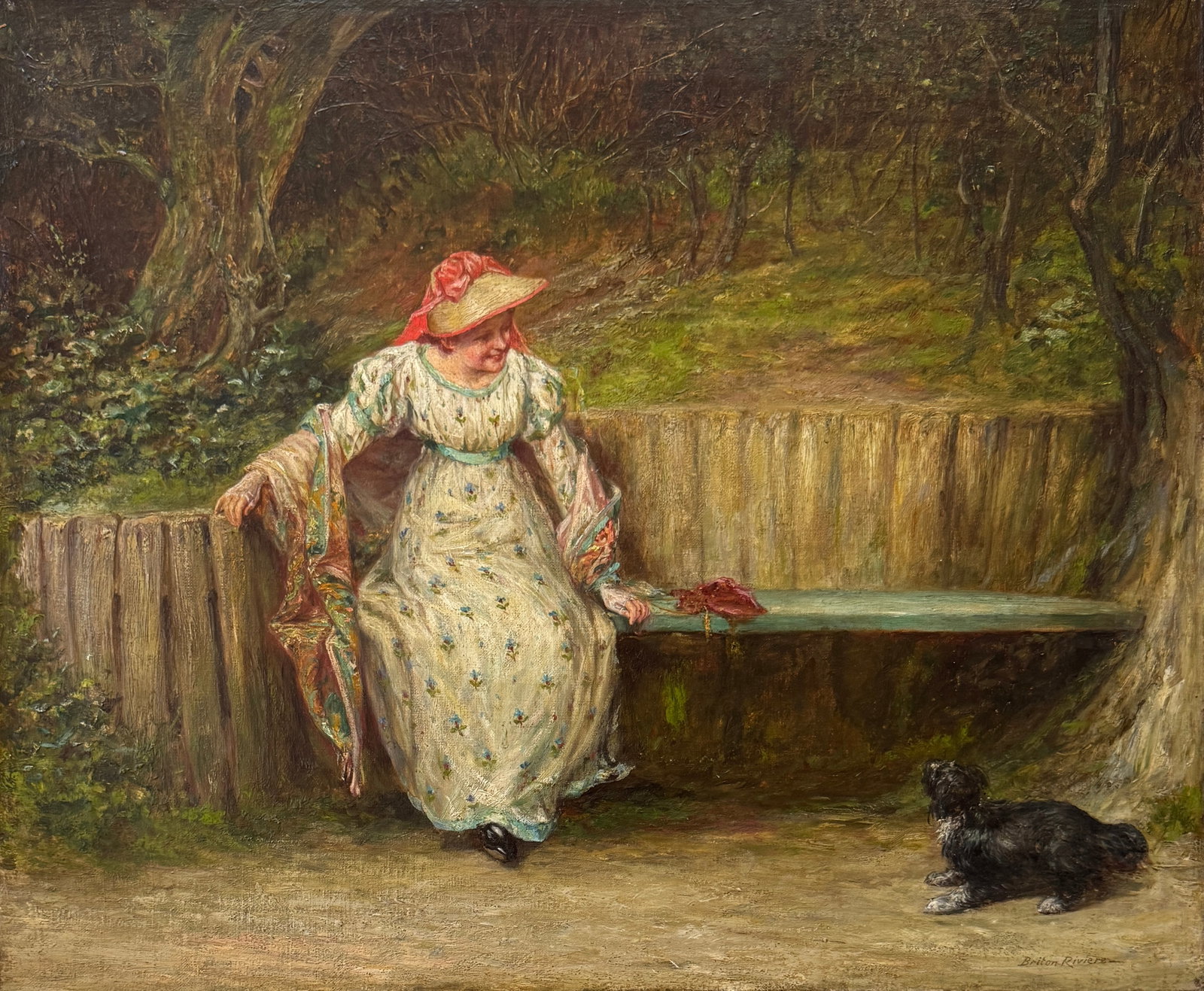 Briton Riviere Oil on Canvas: Briton Riviere British 1840-1920Briton Riviere came from a family of no fewer than four generations of exhibitors at the London Royal Academy. Born in London in 1840, he was drawing and painting at an