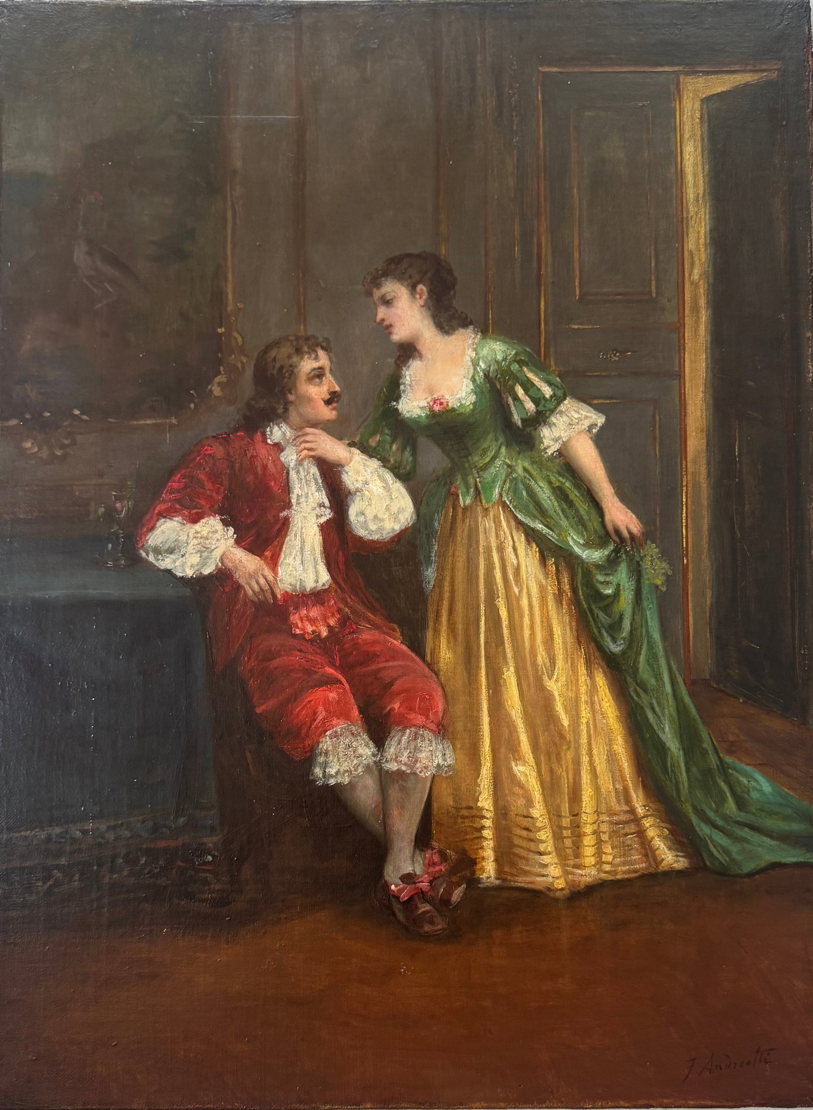 Federico Andreotti Oil on Canvas: 1847 Florence, Italy - 1930. Known for: Historical figurative and genre scene painting.Frederico Andreotti was born in Florence on March 6, 1847 and received his artistic training at the Academy in Fl