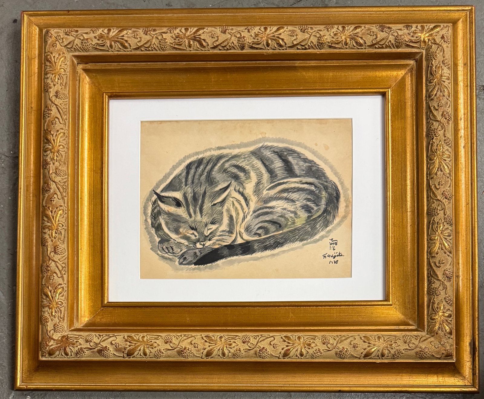 Tsuguharu Foujita Ink and Watercolor: Tsuguharu Foujita Ink and Watercolor on paper. Measures 9.5x12 3/4 inches. 1886 Tokyo, Japan - 1968 Nantes, France. Known for: Adult-like child portrait, modernist animal, figure and still life painti