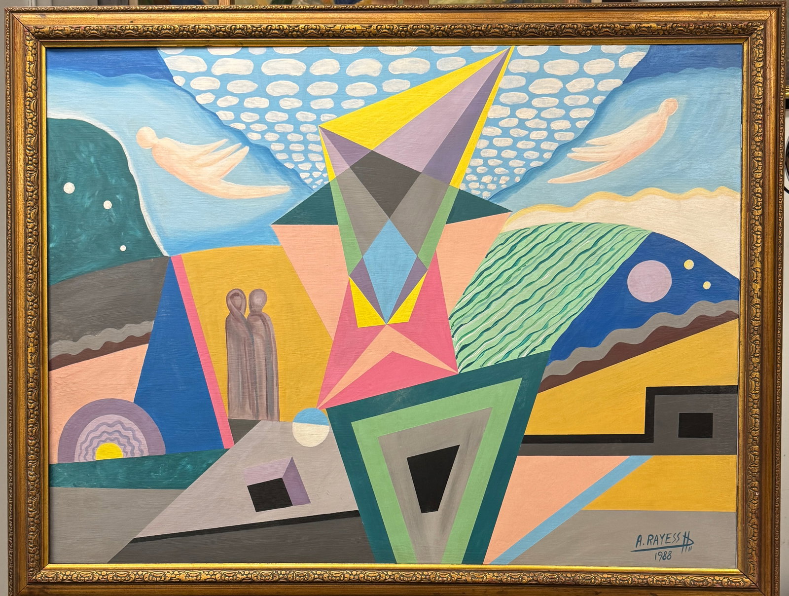 Aref El-Rayess Oil on Canvas: 1928 Aley, Lebanon - 2005. Known for: Figurative, abstract painting.Born in Aley, Mount Lebanon in 1928, Aref Rayess started his career as a self-taught artist. He lived in Africa for many years durin