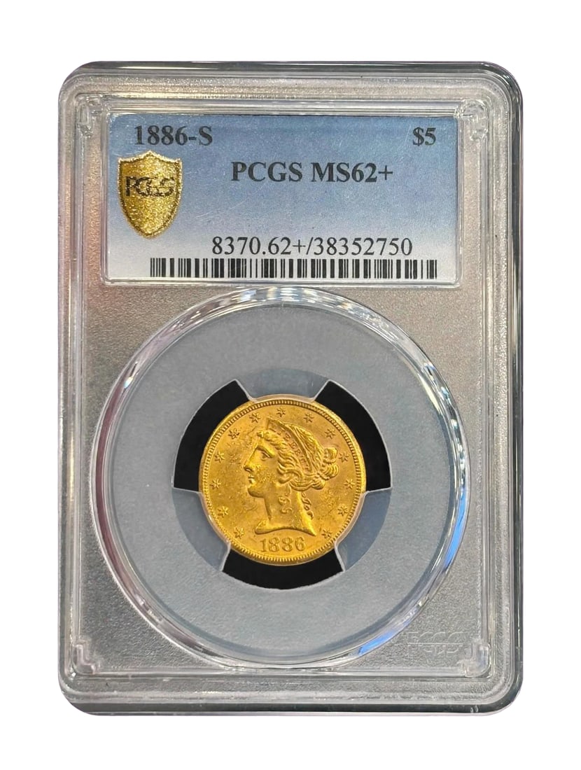 1886 S Gold $5 PCGS Graded MS62+ US Gold Coin (1 of 1)