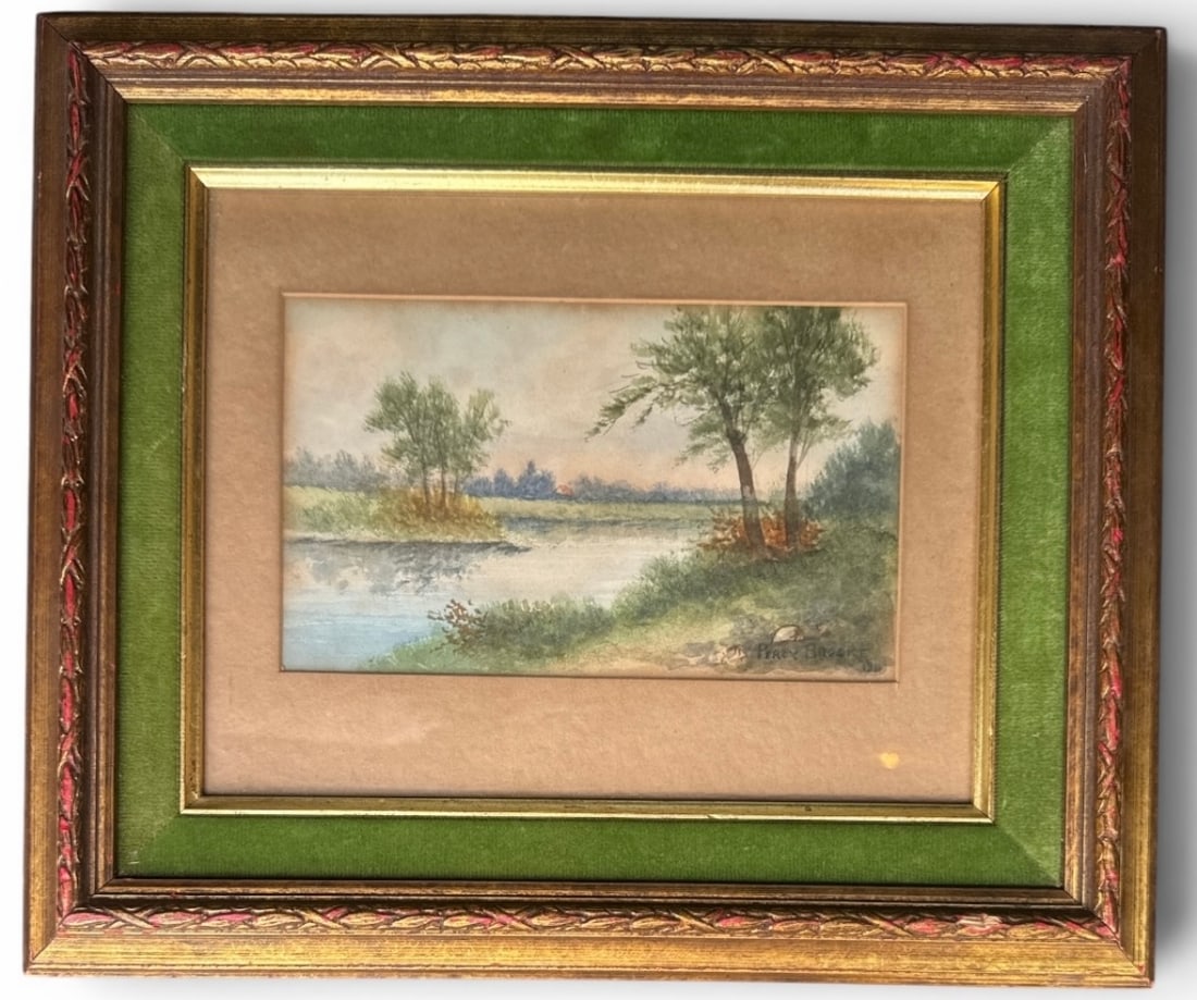 Percy Brooke Watercolor Painting: Percy Brooke-1894-1916. Watercolor on paper, measures 4 3/4 x7.5in. Frame:12x14 in