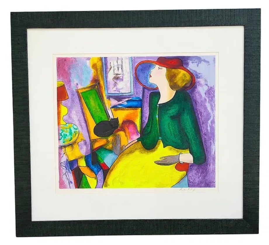 Linda Le Kniff Numbered Serigraph "Lady With Red Hat": Linda Le Kniff Numbered Serigraph "Lady With Red Hat. Frame measures 35 inches x 38 inches. No COA, but originally purchased from Park West Galleries.
