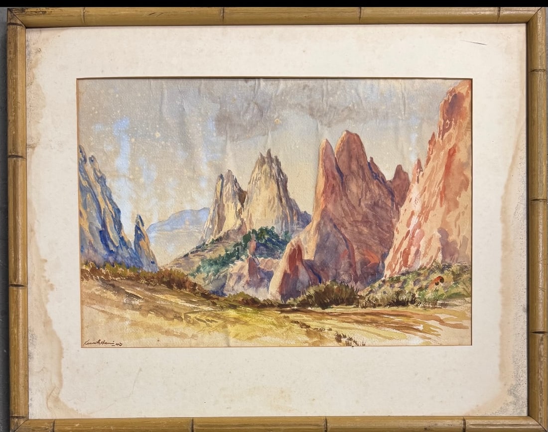 Kenneth Harris Watercolor Painting: Watercolor on paper, measures 15x22in. Frame:23x29in. Kenneth Harris-(1904-1983)1904 North Carolina - 1983. Known for: Watercolor and easel painting, military and regional scenes.A most fortunate
