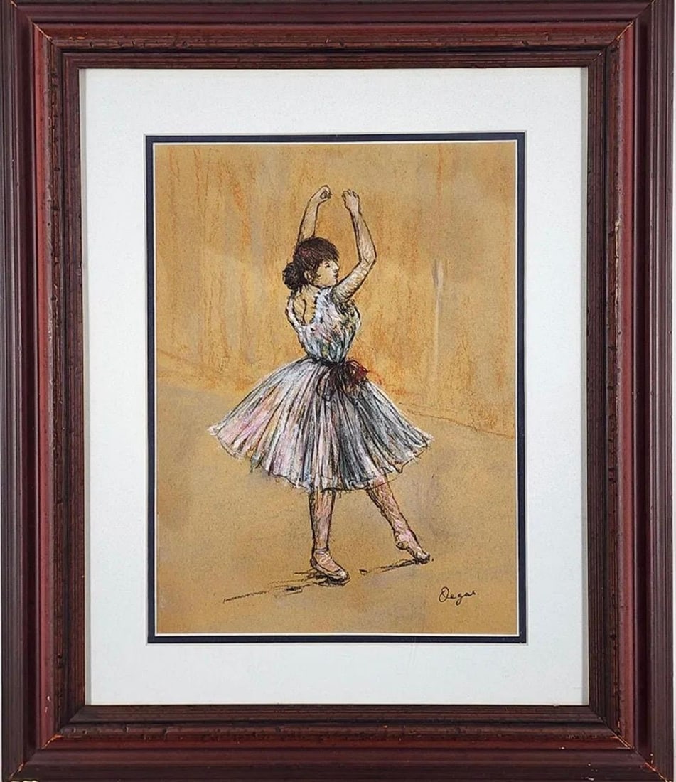 After Edgar Degas Pastel on Paper: After Edgar Degas (French, 1834-1917) Ballerina, Signed Degas lower right, pastel on paper, Sight-10 3/4" x 7 3/4", Framed-17 5/8" x 14 7/8"