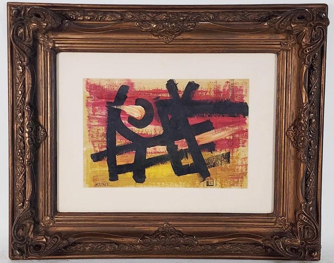 Franz Kline Oil on Paper: In the Manner of Franz Kline(American, 1910-1962). Abstraction, Oil on paper, Signed Kline lower left, Sight-7 5/8" x 11 1/2", Framed-18" x 22"
