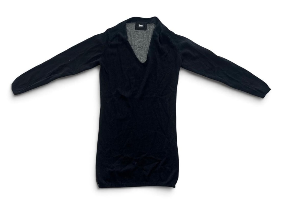 Vintage Dolce & Gabbana Long Sleeve Knit Top / Mini Dress: Vintage D&G black long-sleeve knit top or mini dress with a deep V-neckline.