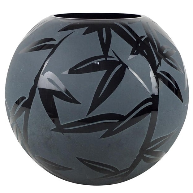 Kelsey Murphy Pilgrim Cameo Glass Bamboo Vase Vintage Art Glass Signed, 9.25" H x 10" Diameter (1 of 4)