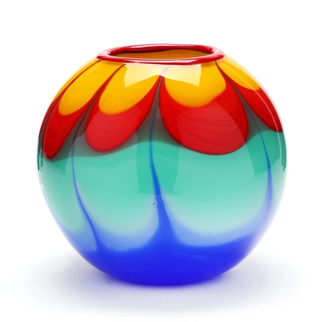 Berit Johansson Swedish Art Glass Vase Pauly Venezia 1999 Signed Multicolor, 9.5" H 10.5" Diameter (1 of 7)