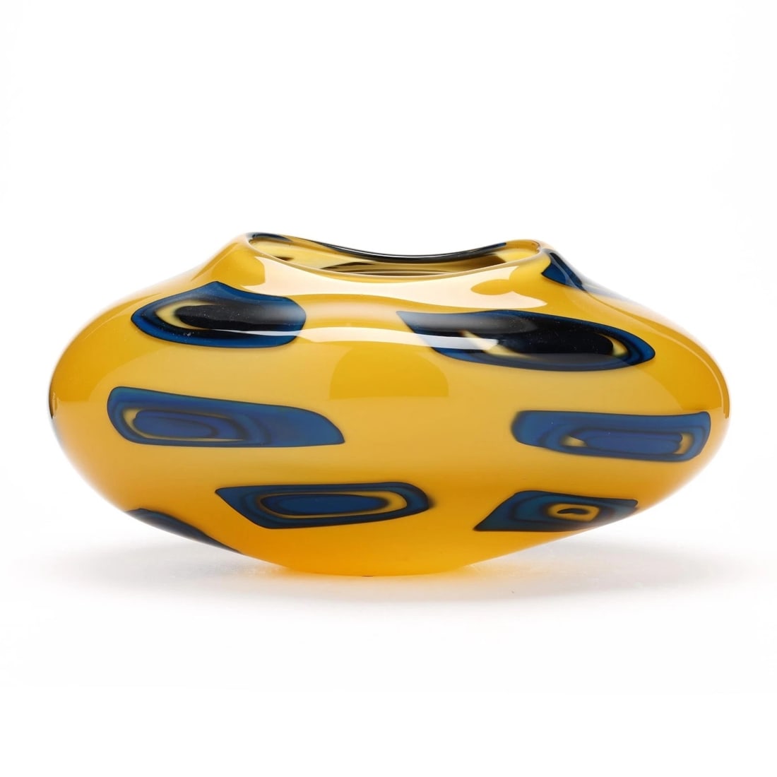 Hokanson Dix Art Glass Vase Signed Murrini Butterscotch Navy Modern Studio, 12" x 6.25" x 7" (1 of 8)