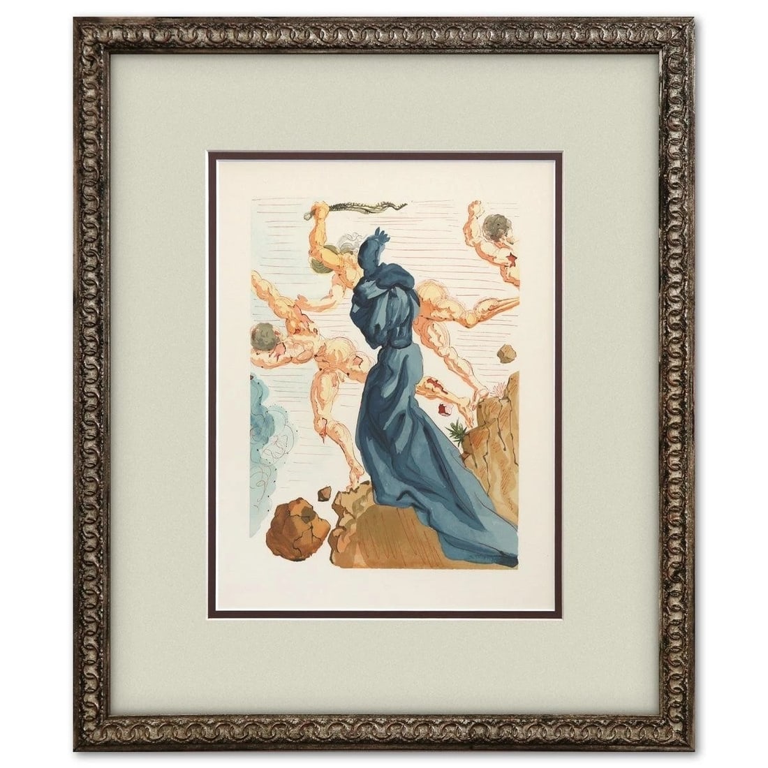 Salvador Dalí Inferno 15 Clr. Woodcut COA 21"x18": Salvador Dalí - "Inferno 15" - Original Color Woodcut on B.F.K. Rives Paper - COA - Museum-/Gallery-quality Custom Matted & Framed "Inferno 15" is an original color woodcut on B.F.K. Rives paper (a h