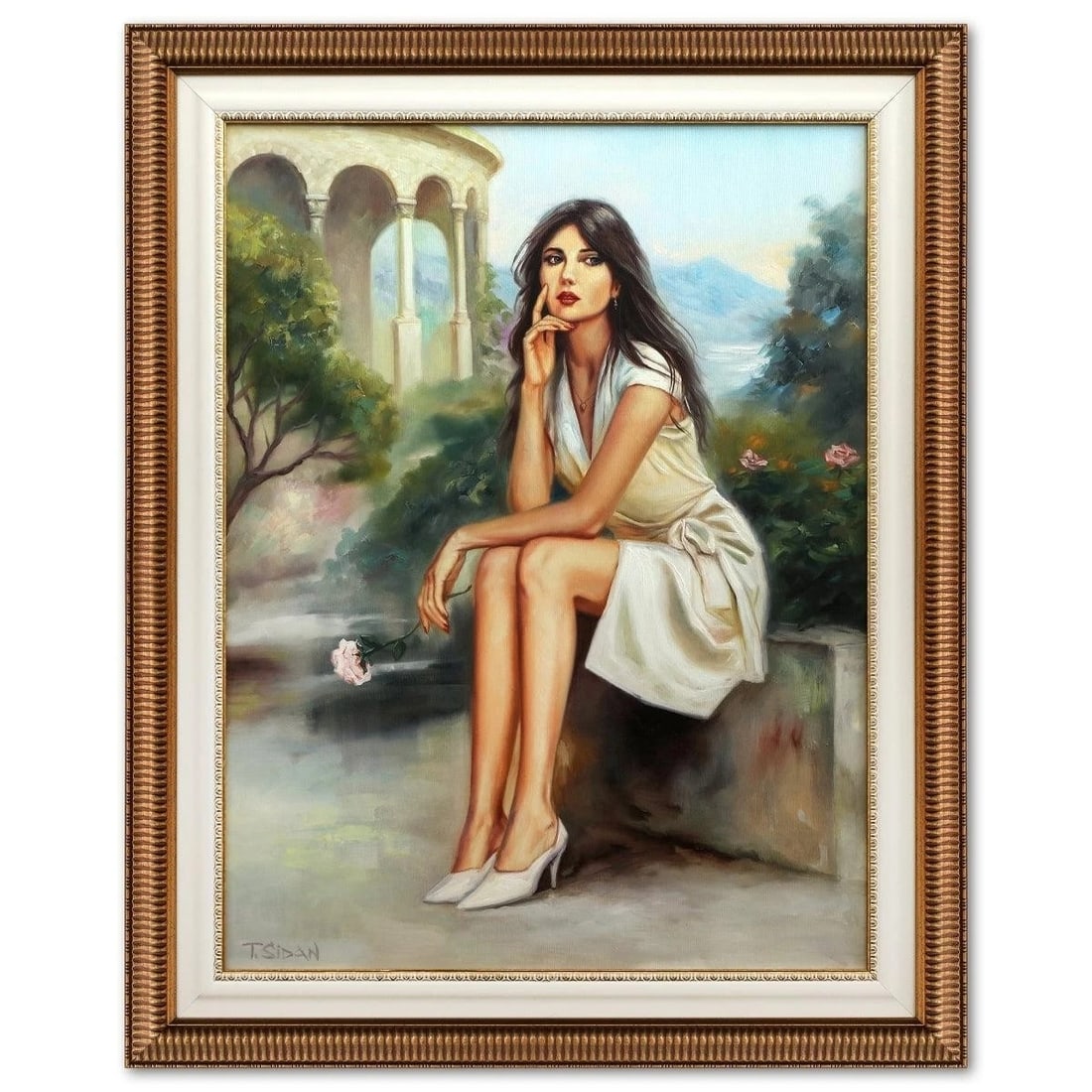 Taras Sidan "Serenity in Garden" Oil COA 48"x40": Taras Sidan - "Serenity in the Garden" - Original Oil on Canvas - Signed - COA - Museum-/Gallery-quality Custom Framed "Serenity in the Garden" is an original oil on canvas by contemporary Ukrainian a