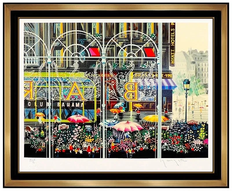 Hiro Yamagata "Club Bahama" Limited Edition (LE) XLIV/C COA (Framed) 28"x32": Hiro Yamagata - "Club Bahama" - Hand-Signed Color Screenprint - Limited Edition (LE) XLIV/C - COA - Framed Offered is "Club Bahama," a vibrant, high-impact color screenprint by renowned Japanese
