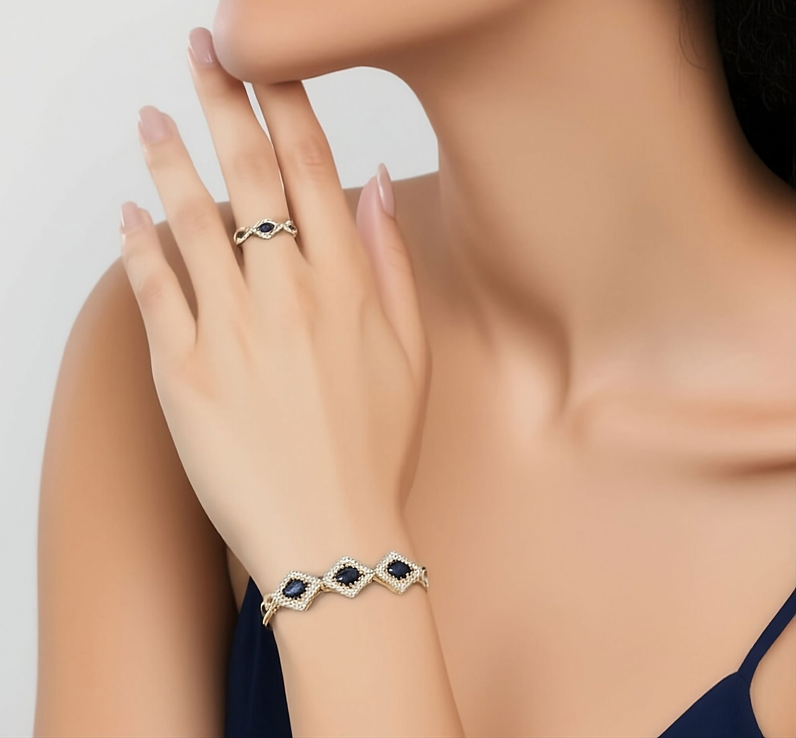 2.20 Ct Sapphire Diamond Bracelet 18K Gold Plated 7.5": Elevate your jewelry collection with this elegant designer bracelet, offered at a fraction of its retail value. This striking piece features five genuine, untreated AAA-quality sapphires (each in a