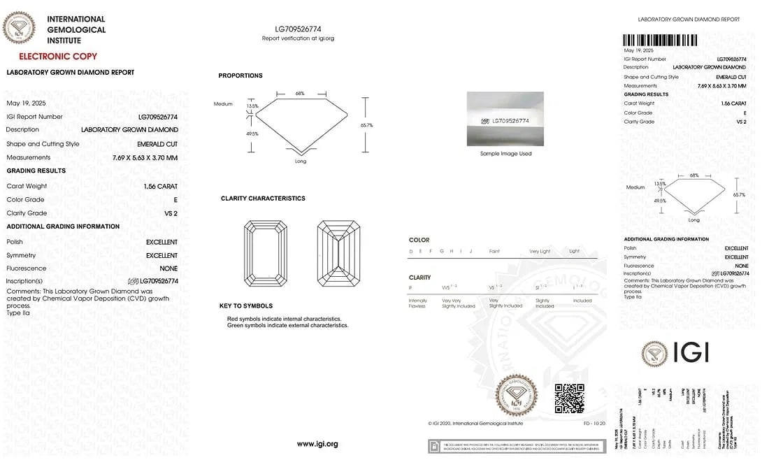 1.56ct E VS2 IGI Emerald Lab Diamond - 2