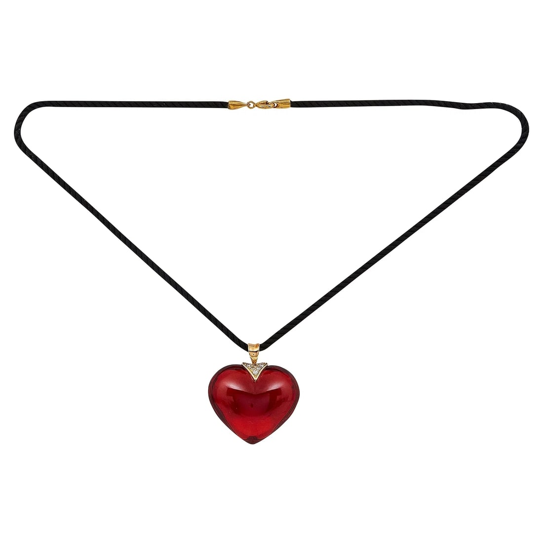 Baccarat 18K Yellow Gold Red Heart Crystal & Diamond Choker (1 of 4)