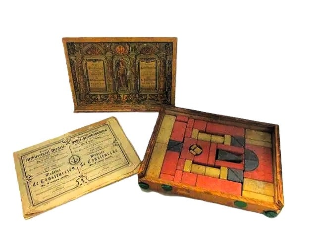 VERY RARE Richter Anchor Blocks Architectural Set No. 4 "RAFT" New Series c.1900 Complete w/ Books: An exceptional and early example of Richter's Anchor Stone Blocks - No. 4 New Series, telegraphic cipher "RAFT," dating to circa 1900-1905, confirmed by the printed reference: "U.S. Patents March 6th