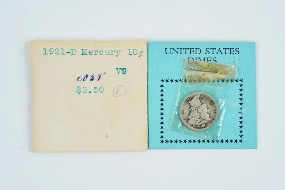 Prince Medici Estate 1921-D 90% Silver Mercury Dime (Semi-Key Date): 1921-D 90% Silver Mercury Dime (Semi-Key Date) - This 1921-D 90% silver Mercury Dime is a semi-key date with only 1,080,000 minted. This coin is part of a massive collection of coins that were