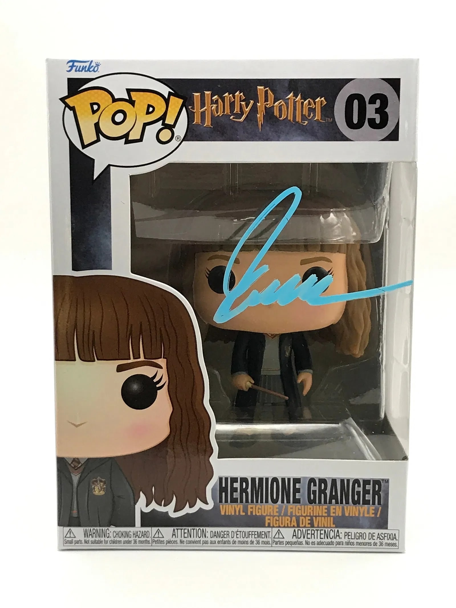 Emma Watson Signed Funko Pop! "Hermione Granger" #113 COA: Autographed Funko Pop! Vinyl figure "Hermione Granger," Pop! #113. Signature is on the front window. Includes KB Authentics hologram/COA sticker (see photos). Collectible signed piece tied to one of t