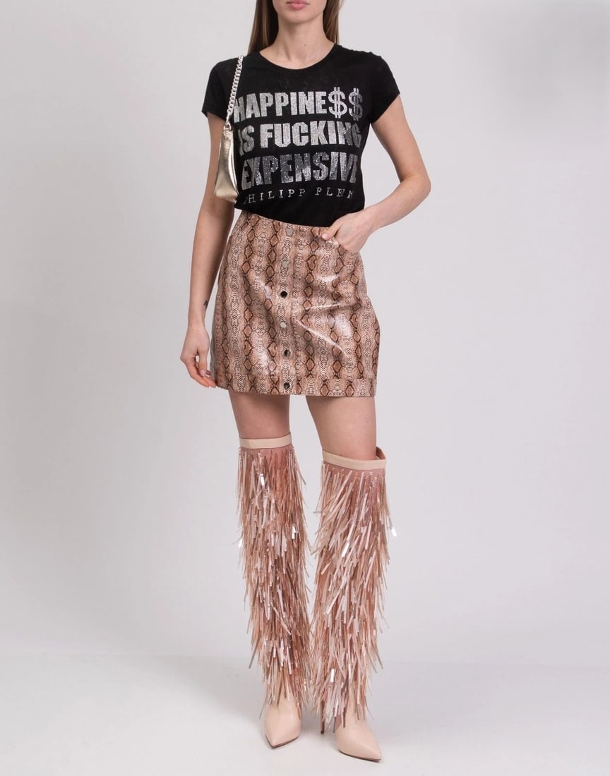 Philipp Plein Couture Tee S (Limited) (NWT): New with tags Philipp Plein Couture women's T-shirt in black with animal-print/snake-inspired detailing and a rhinestone logo effect. Limited-edition styling with semi-sheer/texture elements that give