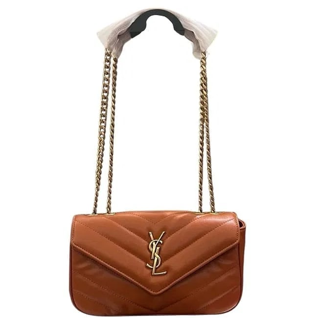 Saint Laurent LouLou Beauté Small Shoulder Bag – Toffee – Gold Hardware – NIB: A compact interpretation of the iconic LouLou silhouette: this Saint Laurent (YSL) Beauté shoulder bag is rendered in a rich toffee tone with signature chevron quilting and polished gold-tone monogra
