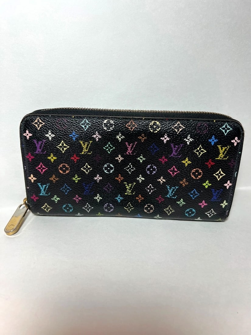RARE Louis Vuitton Murakami Long Zippy Wallet in Black multicolor Monogram & Green Interior (1 of 8)