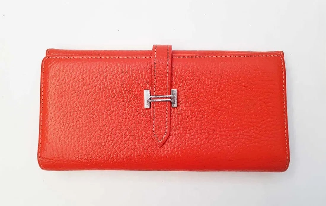 Hermès Bearn Long Wallet in Orange Swift leather w/ Palladium Hardware (PHW) (1 of 10)