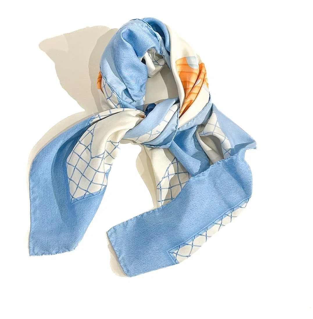 Bvlgari Square Silk Scarf Butterflies Motif in Light Blue White Like New + Box (1 of 3)
