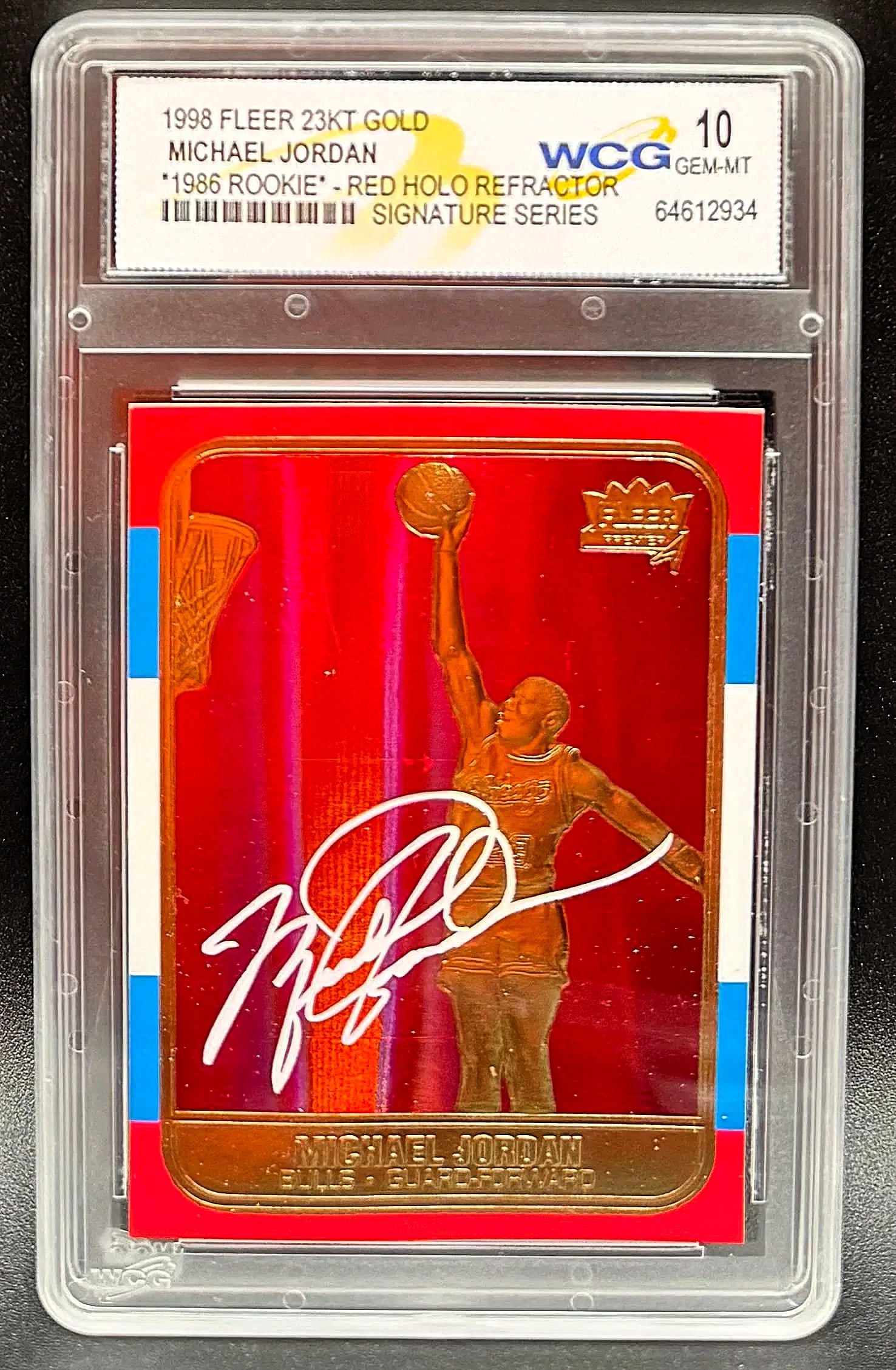 1998 Fleer 23KT Gold Michael Jordan Red Holo Refractor – WCG GEM MT 10 – Rare RC (1 of 2)