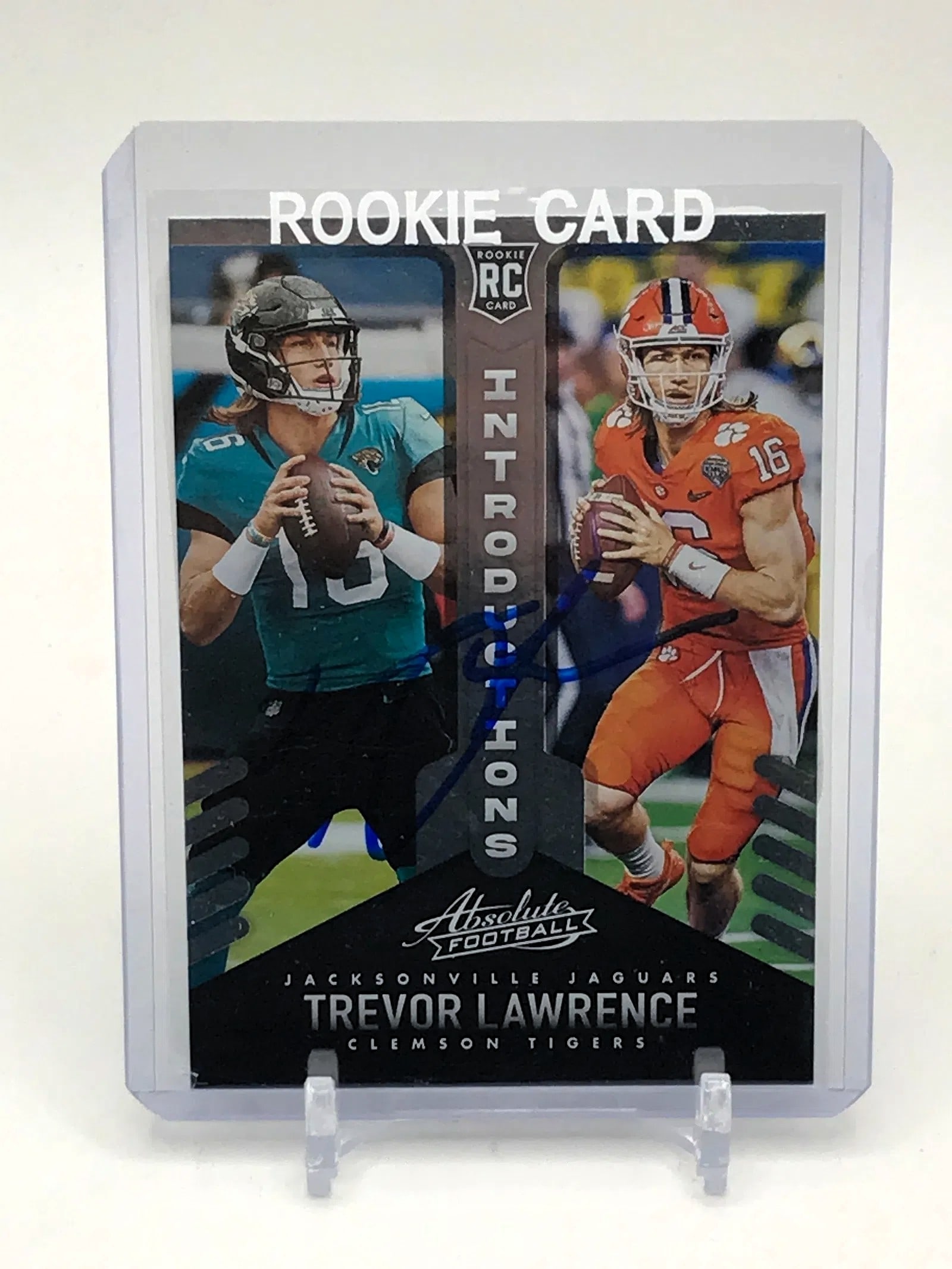 Trevor Lawrence Autographed in Blue Ink "Rookie Card / Introductions" Football Trading Card w/ COA (1 of 2)
