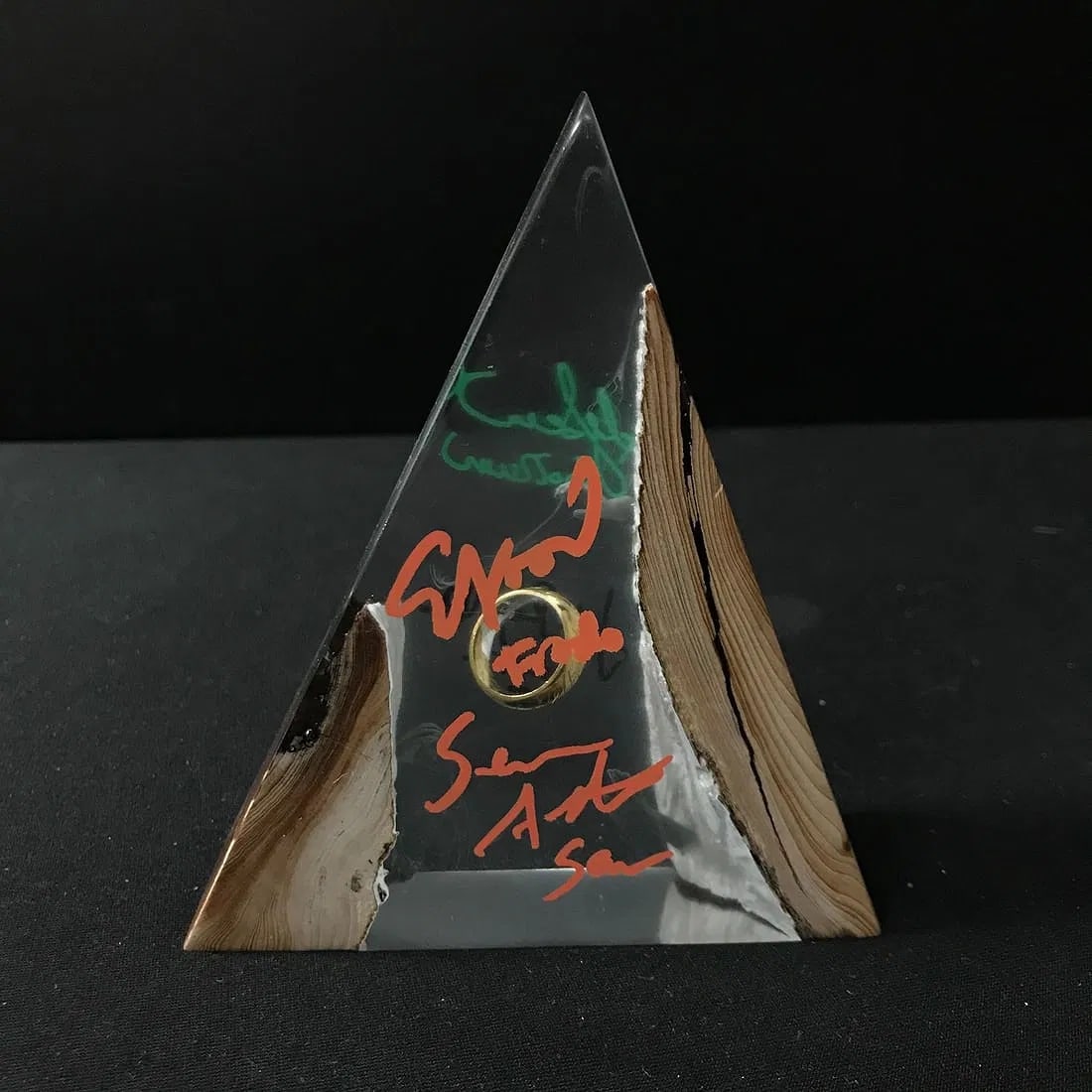 Quad-Signed (Serkis, Wood, Astin, Rhys-Davies) The Lord of the Rings Light/Display Piece WWOC COA: Collectible The Lord of the Rings themed light/display piece, quad-signed by key cast members: Andy Serkis, Elijah Wood, Sean Astin, and John Rhys-Davies. Autographs appear directly on the clear/acryl