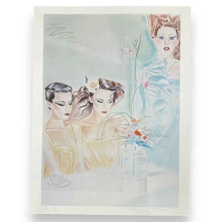 Pater Sato "Flower" LE Artist's Proof (AP) Color Lithograph (Signed/Numbered) 25" x 19": A vibrant Artist's Proof (A.P.) color lithograph titled "Flower" by Japanese artist Pater Sato (Yoshinori Sato, 1945-1994). The work is pencil signed and numbered A.P. and offered unframed. Sato is wi