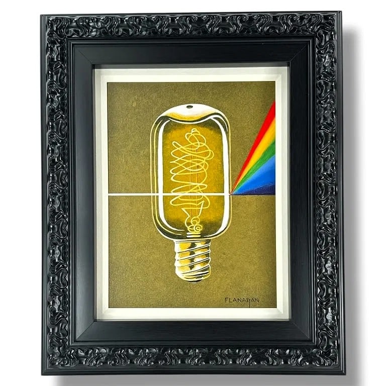 Ken Flanagan (b. 1957-) "Prism Two" Framed Original Acrylic on Canvas w/ COA 24.5" x 20.5": A vibrant and intellectually playful masterwork by the acclaimed contemporary American artist Ken Flanagan: "Prism Two" (2024). This original acrylic on canvas is a premier example of Flanagan's "Grap