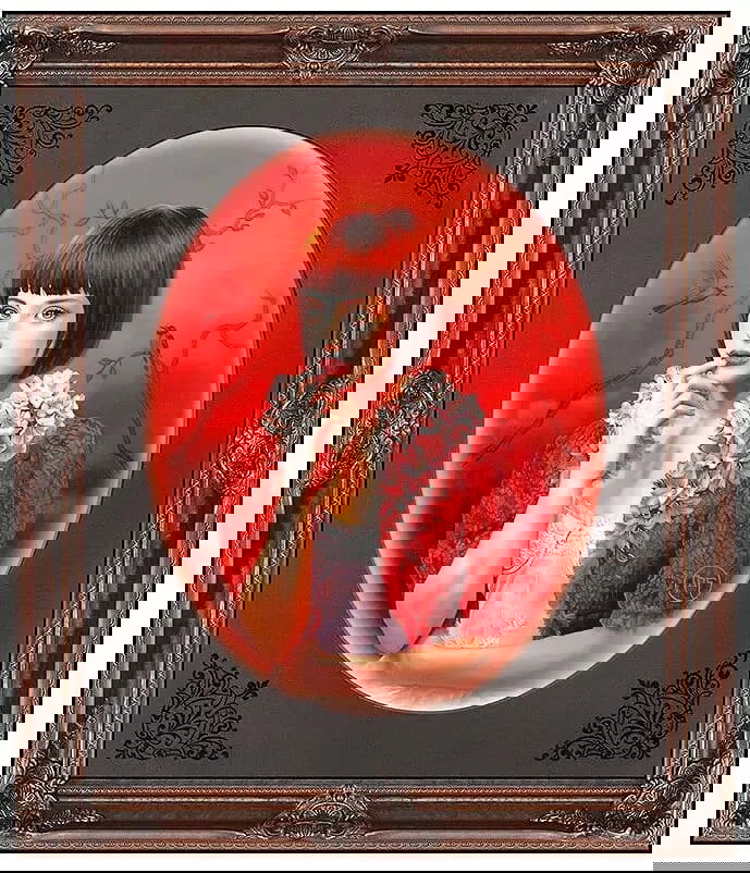 Melissa Forman "Power of Seduction" Framed Original Oil on Board w/ COA 26" x 22": A masterwork of visceral intensity and ethereal beauty by the acclaimed contemporary figurative artist Melissa Forman: "Power of Seduction." This original oil on board is a definitive example of Forma