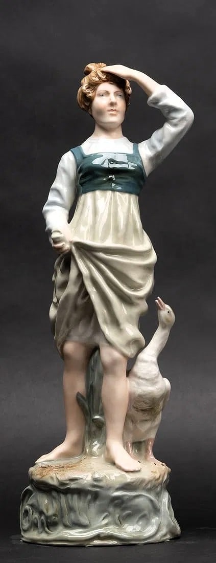 Royal Dux Bohemia "Girl Shepherdess with Goose" Early Pink Triangle Masterpiece 15" Height (1 of 9)