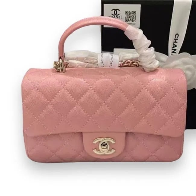CHANEL 23K Pink Classic Flap Top Handle Beauté – Quilted Caviar – Gold HW – NIB (1 of 8)