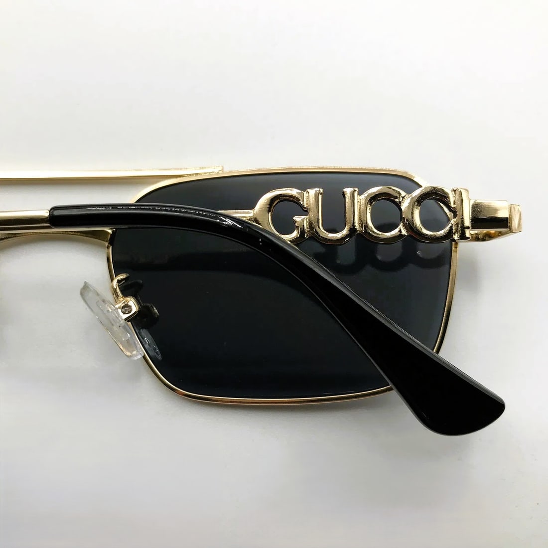 Gucci Gold Rectangular Sunglasses w/ Logo Temples & Full Presentation - 3