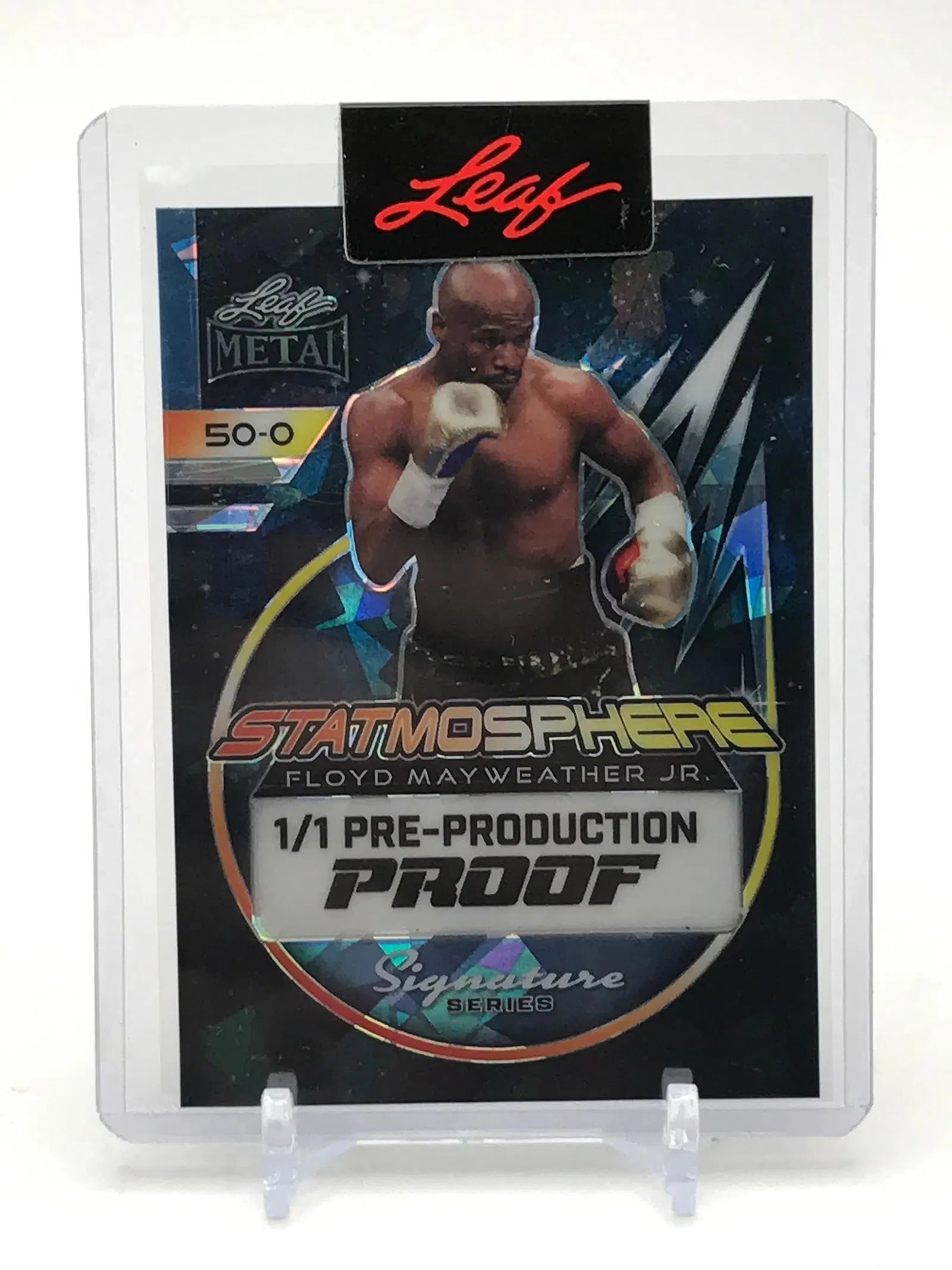 Floyd Mayweather Jr. Leaf Metal 50–0 Signature Series 1/1 Pre-Production Proof (1 of 2)
