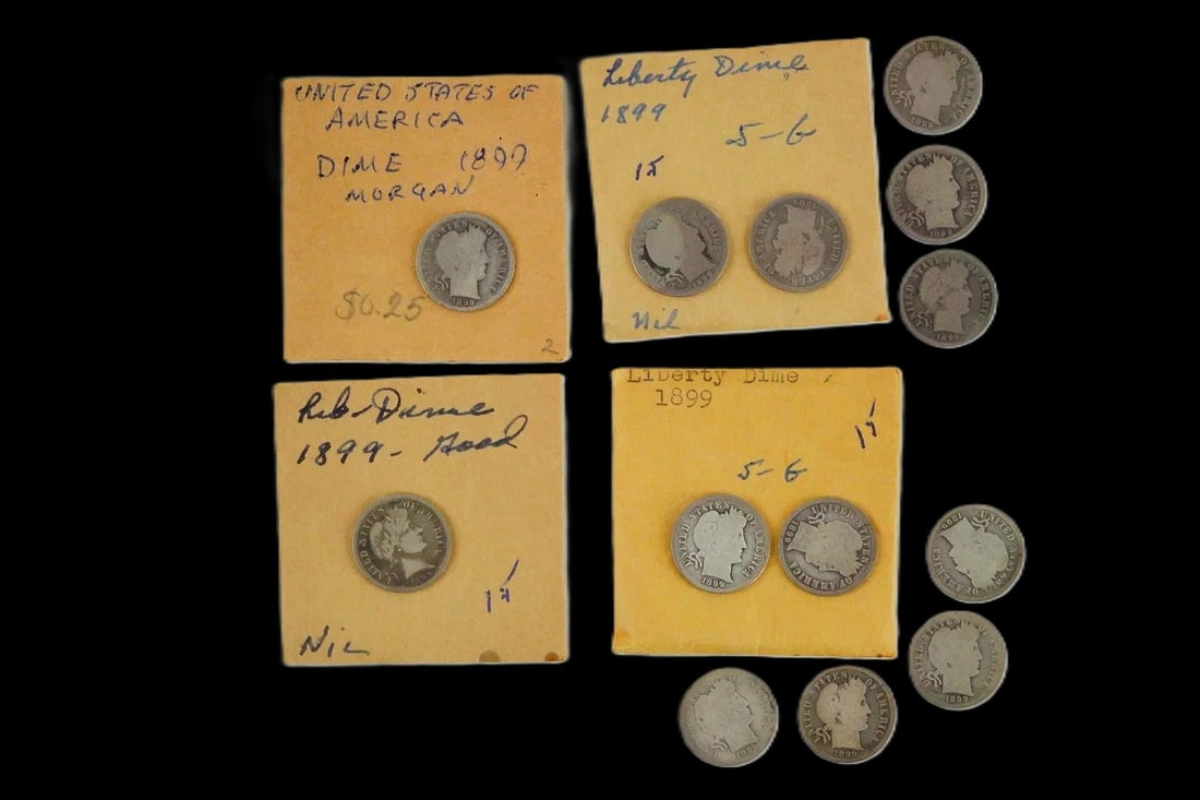 Prince Medici Estate Lot 13x 1899-P Barber Dimes (90% Silver) (1 of 10)