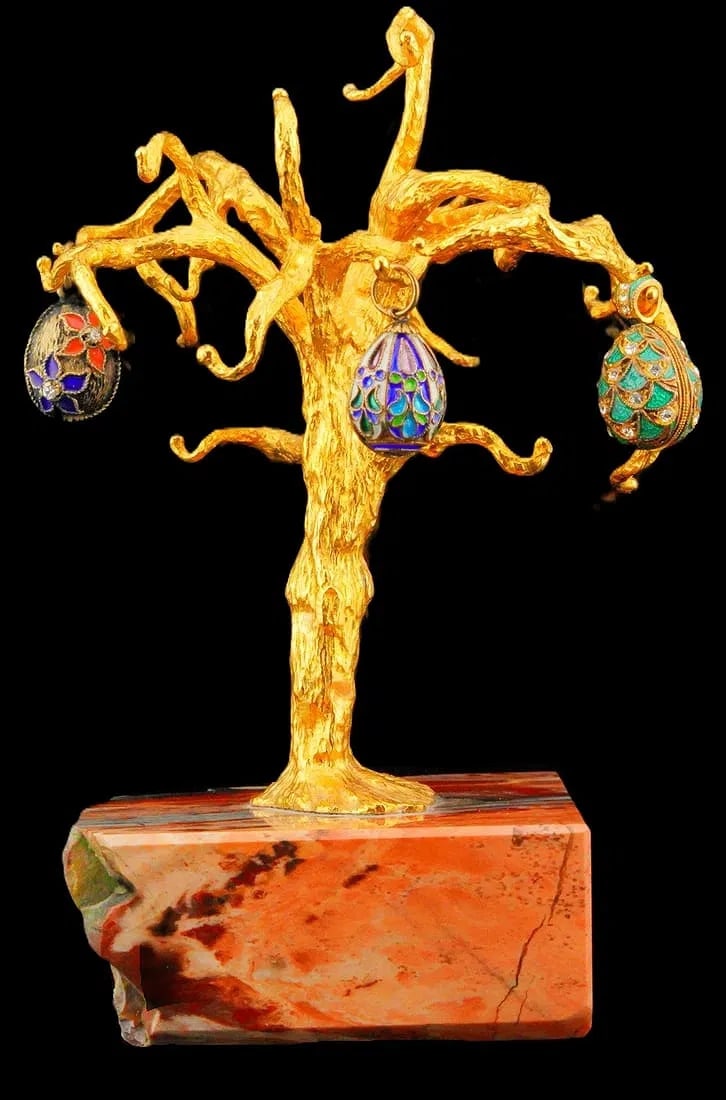 Prince Medici Estate Russian Cloisonné Egg Pendant Collection with Gilt Tree Display (1 of 10)