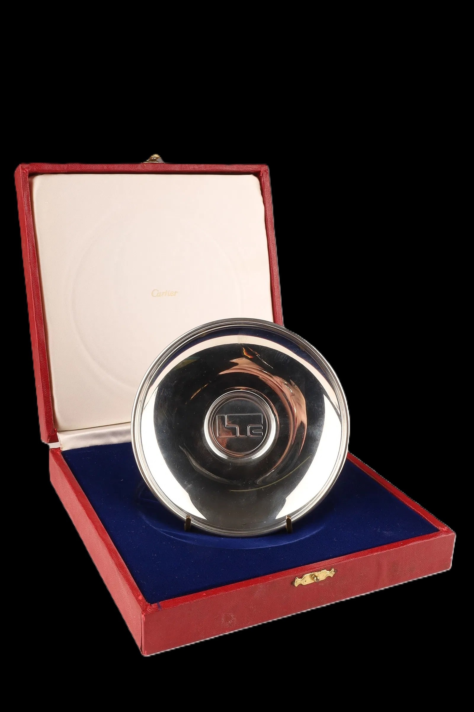 Cartier Vintage Polished Pewter Tray / Plate w/ Original Presentation Box, 4.75" diameter (1 of 5)