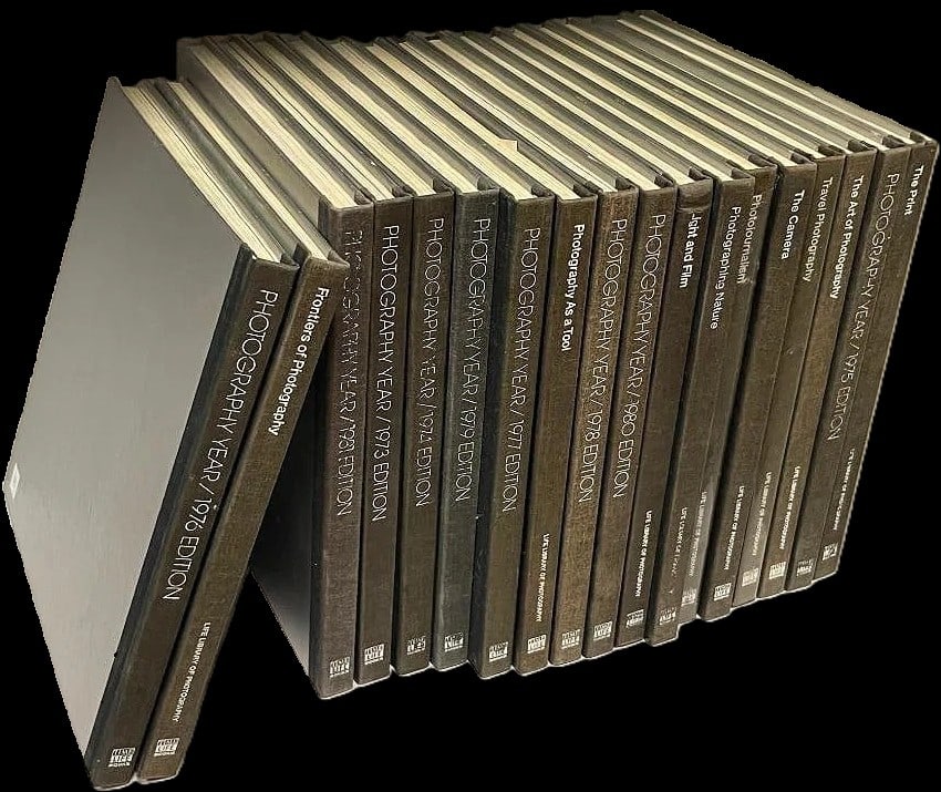 Time-Life 1970s-1980s Photography Books Lot (18 Volumes): A substantial library of 18 hardcover photography titles, anchored by Photography Year / 1976 Edition and other Time Inc./Time-Life-style photography references. These volumes collectively document ph