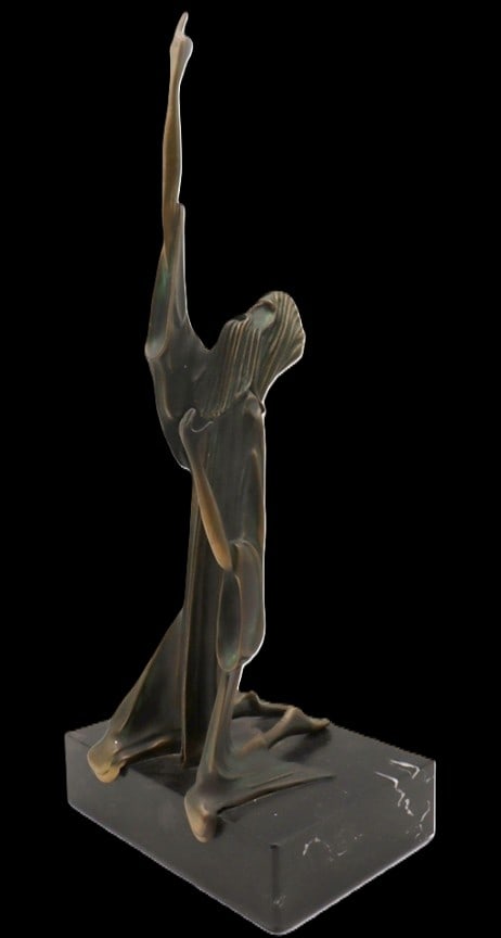 Tom Bennett "Moses" Bronze Sculpture Limited Edition (LE) 67/100, 14.5" x 5.75": Add an impactful mid-century bronze to your collection with this striking limited edition sculpture by Tom Bennett (1928-2016) titled "Moses." The work presents a dramatic, elongated figure with an up